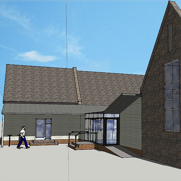 Under Option 2, a new 2-storey extension would be added and the existing courtyard refurbished into a fully glazed entrance area with upgraded kitchen and office facilities.